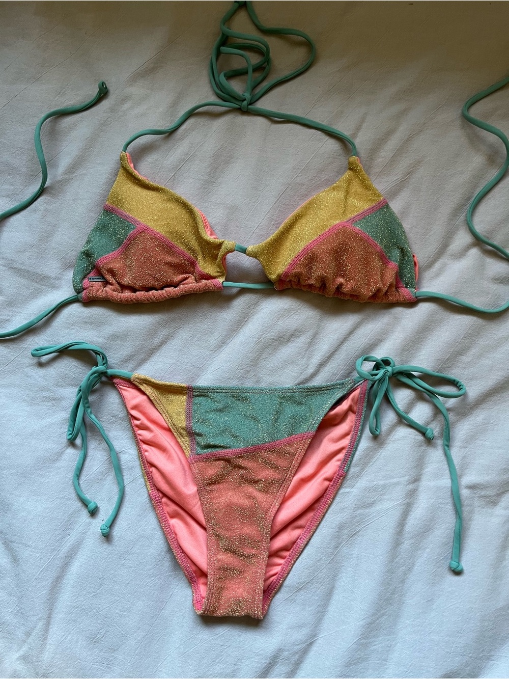 O'Neill Colorblock Bikini in Teal, Pink, Gold